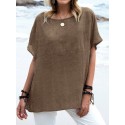 Women Solid Crew Neck Casual Short Sleeve T-shirt