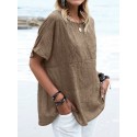 Women Solid Crew Neck Casual Short Sleeve T-shirt