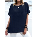 Women Solid Crew Neck Casual Short Sleeve T-shirt