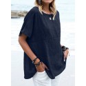 Women Solid Crew Neck Casual Short Sleeve T-shirt