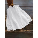 Solid Lace Patchwork Long Sleeve Lapel Cotton Blouse