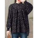 Ditsy Floral Print Button Shirred Long Sleeve Blouse