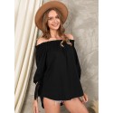 Shirring Tie-Up At Cuffs One Shoulder Backless Casual Blouse