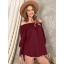 Shirring Tie-Up At Cuffs One Shoulder Backless Casual Blouse