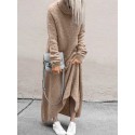 Women Fleece Long Solid Turtleneck Long Sleeve Ankle Length Casual Dresses