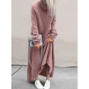 Women Fleece Long Solid Turtleneck Long Sleeve Ankle Length Casual Dresses