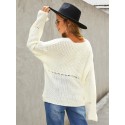 Solid Drop Shoulder Hollow Loose Long Sleeve Sweater