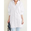 Women Solid Color Commute Lapel Front Pocket Casual Loose Shirts