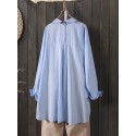 Women Solid Color Commute Lapel Front Pocket Casual Loose Shirts