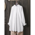 Women Solid Color Commute Lapel Front Pocket Casual Loose Shirts