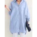 Women Solid Color Commute Lapel Front Pocket Casual Loose Shirts