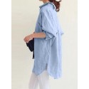 Women Solid Color Commute Lapel Front Pocket Casual Loose Shirts