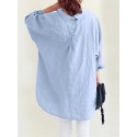 Women Solid Color Commute Lapel Front Pocket Casual Loose Shirts
