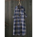 Women Long Sleeve Plaid Casual Asymmetrical Long Blouse