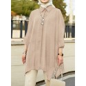 Solid Batwing Sleeve Button Split Concealed placket Lapel Shirt