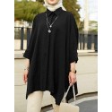 Solid Batwing Sleeve Button Split Concealed placket Lapel Shirt