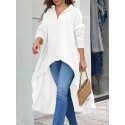 Solid High-low Hem Long Sleeve Lapel Blouse