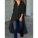 Solid High-low Hem Long Sleeve Lapel Blouse