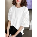 Patchwork Round Neck Half Sleeve Casual Blouse
