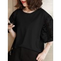 Patchwork Round Neck Half Sleeve Casual Blouse