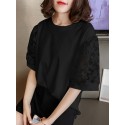 Patchwork Round Neck Half Sleeve Casual Blouse