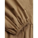 Women Solid Color Puff Sleeve O-Neck Button Layered Hem Casual Blouse