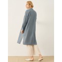 Solid Long Sleeve Pocket Slit Hem Lapel Button Long Shirt