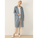 Solid Long Sleeve Pocket Slit Hem Lapel Button Long Shirt
