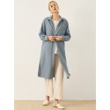Solid Long Sleeve Pocket Slit Hem Lapel Button Long Shirt