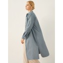 Solid Long Sleeve Pocket Slit Hem Lapel Button Long Shirt