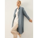 Solid Long Sleeve Pocket Slit Hem Lapel Button Long Shirt