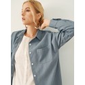 Solid Long Sleeve Pocket Slit Hem Lapel Button Long Shirt