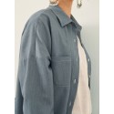 Solid Long Sleeve Pocket Slit Hem Lapel Button Long Shirt