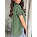 Solid Button Lapel Short Sleeve Split Shirt