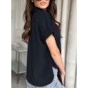 Solid Button Lapel Short Sleeve Split Shirt