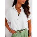 Solid Button Lapel Short Sleeve Split Shirt