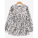 Women Leopard Printed V-Neck Flare Sleeve Elastic Cuff Drawstring Waist Shirts
