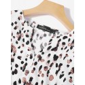 Women Leopard Printed V-Neck Flare Sleeve Elastic Cuff Drawstring Waist Shirts