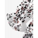 Women Leopard Printed V-Neck Flare Sleeve Elastic Cuff Drawstring Waist Shirts