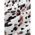 Women Leopard Printed V-Neck Flare Sleeve Elastic Cuff Drawstring Waist Shirts