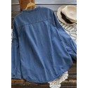 Women Casual Buttons Adjustable Sleeve Denim Blouses