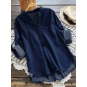 Women Casual Buttons Adjustable Sleeve Denim Blouses