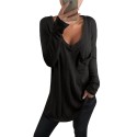 Women Casual V Neck Long Sleeve Loose Baggy Solid T Shirts With Pocket