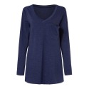 Women Casual V Neck Long Sleeve Loose Baggy Solid T Shirts With Pocket