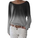 Women Gradient Color Sweatshirt O Neck Long Sleeve Casual Blouse