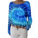 Women Gradient Color Sweatshirt O Neck Long Sleeve Casual Blouse