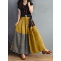Women Plaid Patchwork Elastic Waist Swing Skirt With Pocket