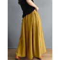 Women Plaid Patchwork Elastic Waist Swing Skirt With Pocket