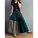 Women Plaid Patchwork Elastic Waist Swing Skirt With Pocket