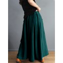 Women Plaid Patchwork Elastic Waist Swing Skirt With Pocket